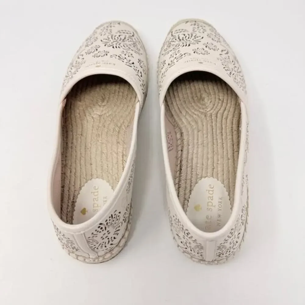 Kate‎ Spade New York Gwen Perforated Floral Espadrille Flats Ivory 10B Boho Chic